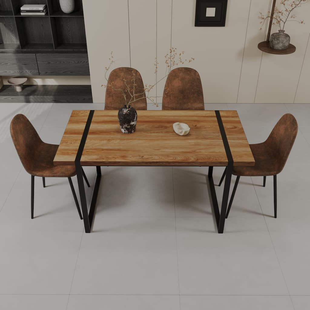 Modern Industrial 5-Piece Dining Set with Ergonomic Suede Chairs and MDF Tabletop Metal Table