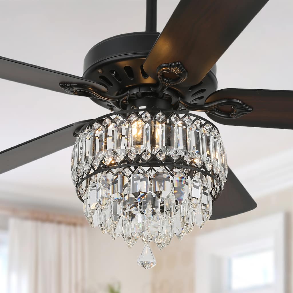 Cusp Barn 52" Modern Crystal Ceiling Fan with Light and Remote, Glam Silent DC Motor Reversible Ceiling Fan For Bedroom