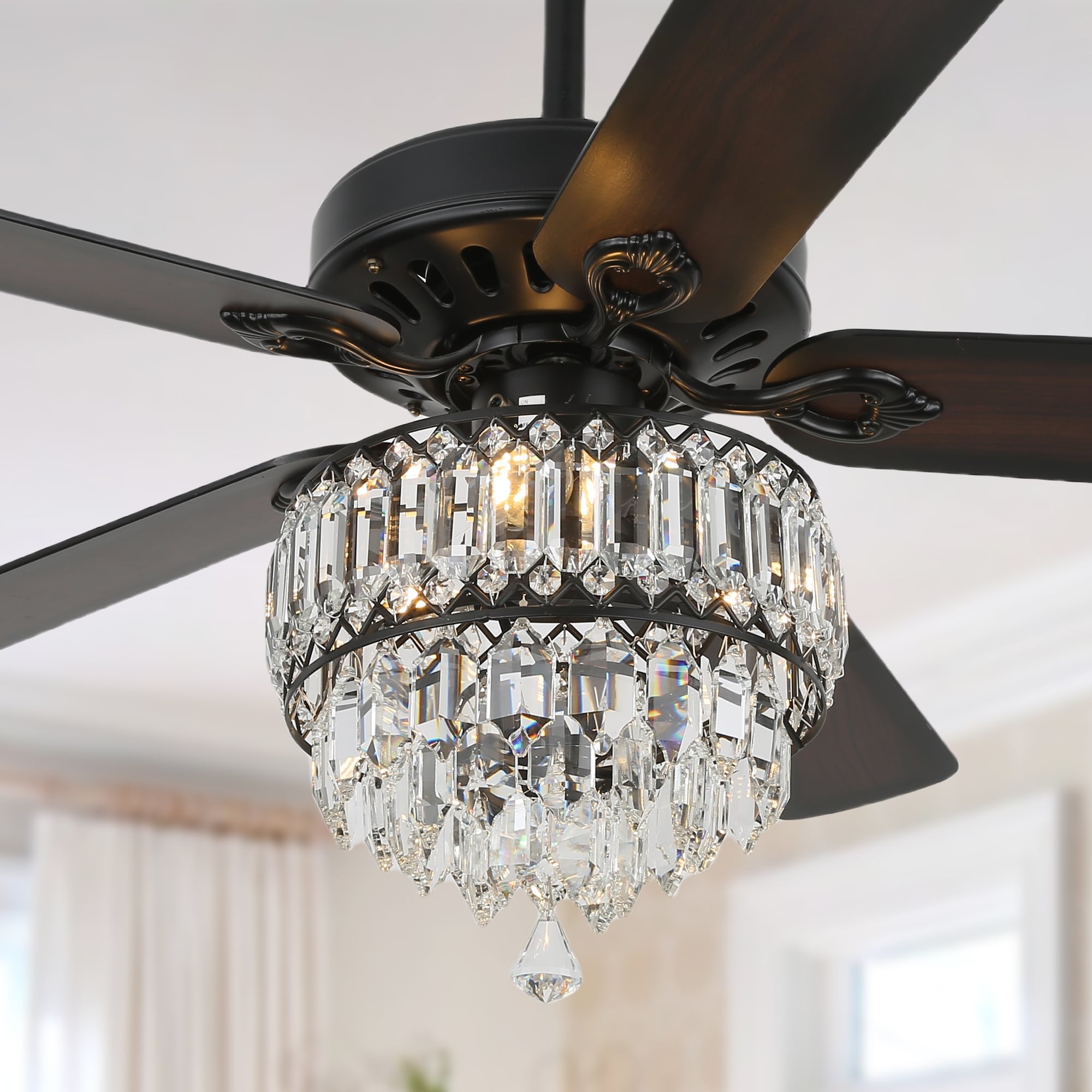 Cusp Barn 52" Modern Crystal Ceiling Fan with Light and Remote, Glam Silent DC Motor Reversible Ceiling Fan For Bedroom