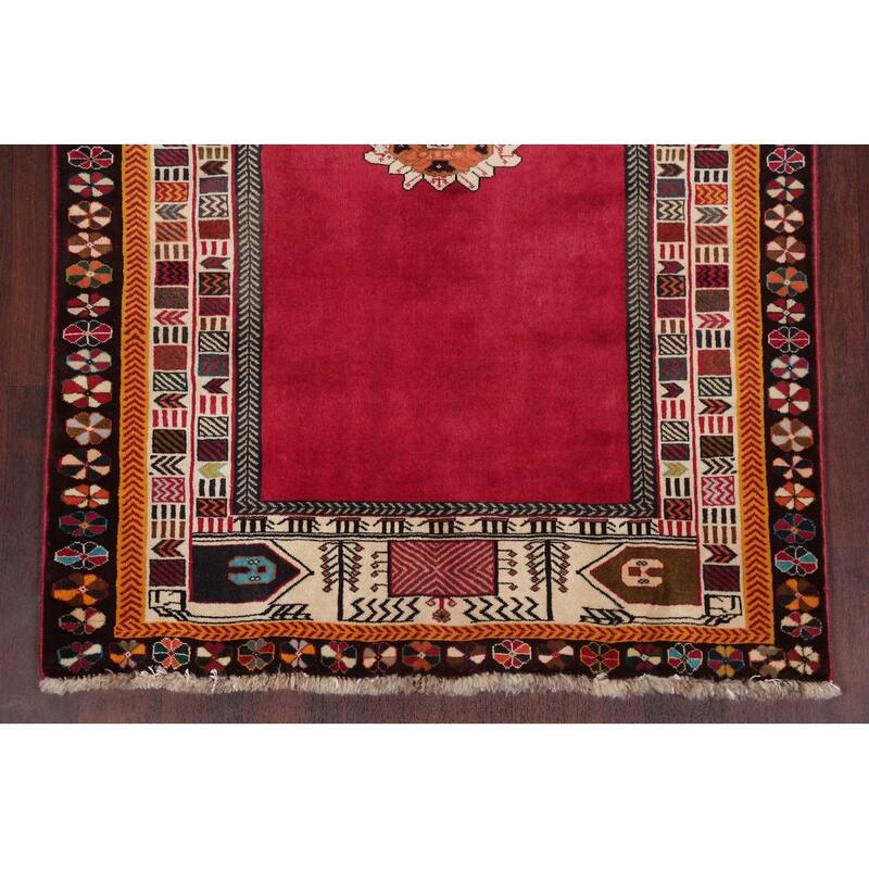 Hand Knotted Oriental 100% Wool Carpet Traditional Tribal Red Shiraz Area Rug - 5' 11'' X 4' 1''