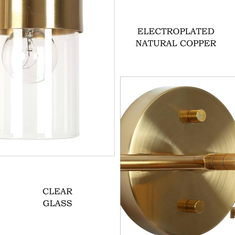 Modern 2/3-Light Dimmable Gold Bathroom Vanity Light Cylinder Glass Wall Sconces
