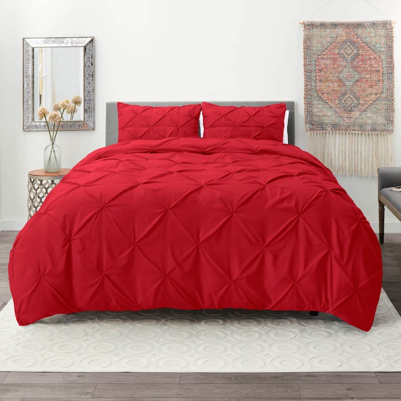 Nestl Pinch Pleat 3-piece Duvet Cover Set - Cherry Red - Full