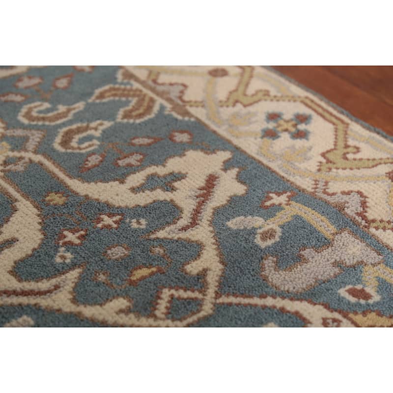 Light Blue Oushak Indian Runner Rug Handmade Wool Carpet - 2'7" x 10'2"