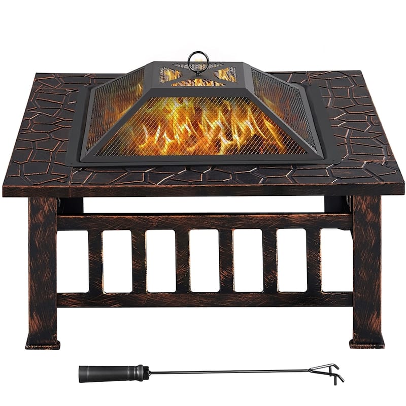 Yaheetech 32'' Metal Patio Garden Square Stove Fire Pit With cover - Multi