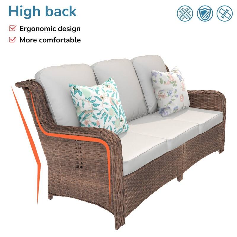 5-piece Patio Furniture High Back Conversation Set with Beige Cushions