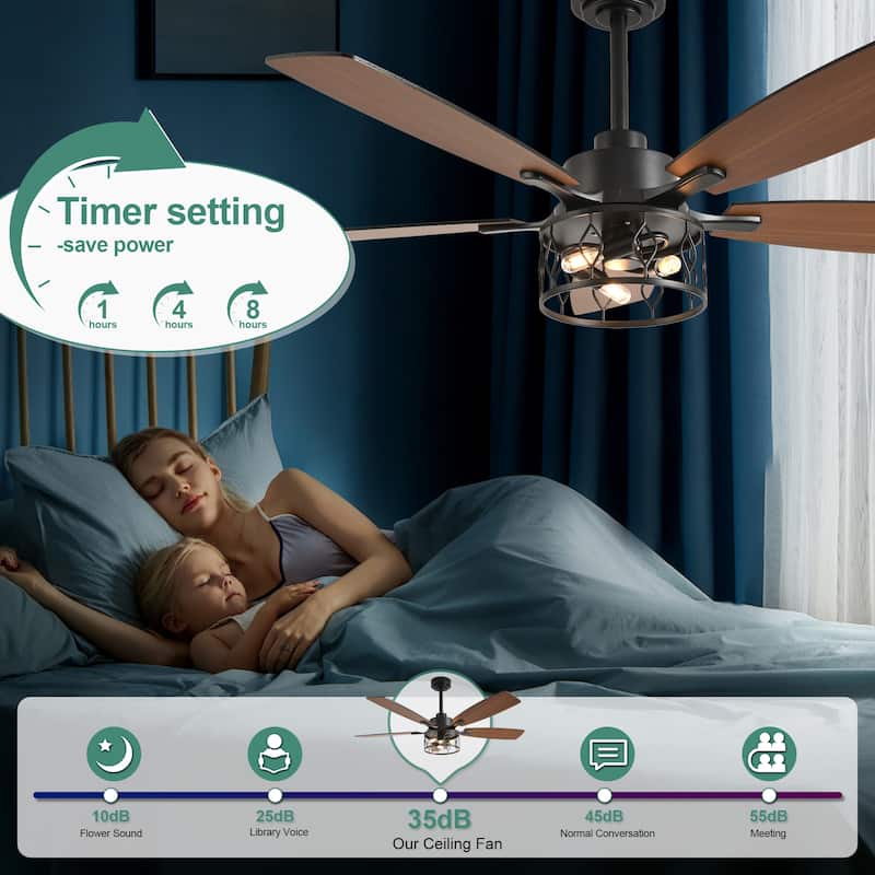 Cusp Barn 52 Inch Industrial Caged Ceiling Fan with Light and Remote, Farmhouse Quiet DC Motor Reversible Chandelier Ceiling Fan