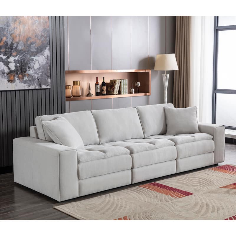 Roundhill Furniture Breton Contemporary Fabric Tufted Sofa, Oyster