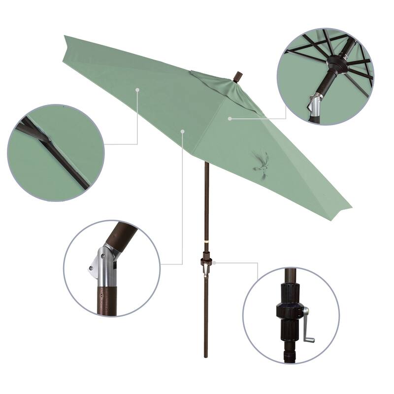 California Umbrella 9' Rd. Aluminum Patio Umbrella, Deluxe Crank Lift with Collar Tilt, Bronze Frame Finish, Pacifica Fabric