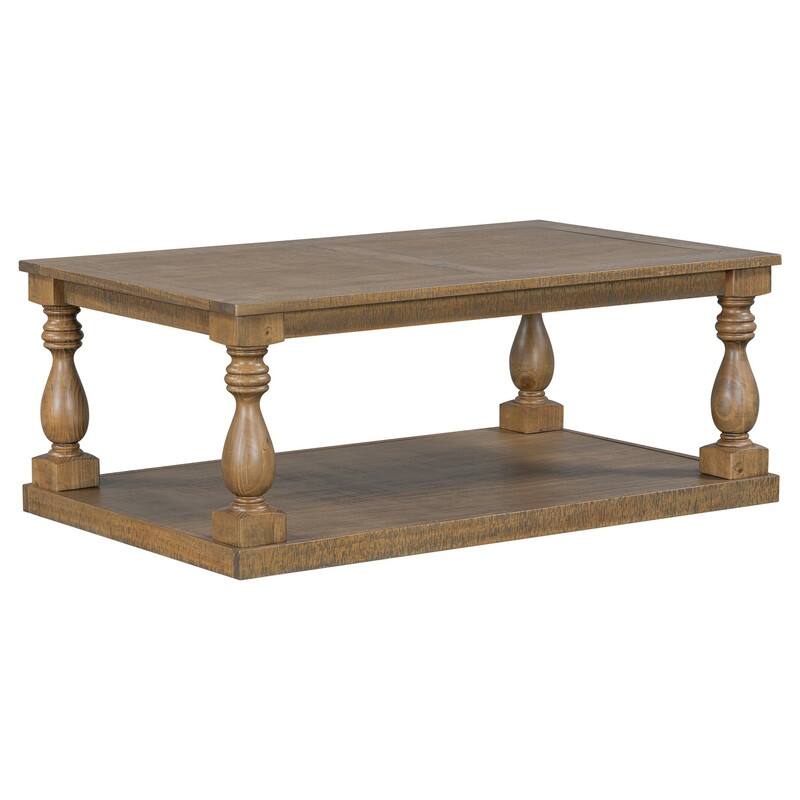 Vintage 45.2" Solid Wood Coffee Table with Open Shelf