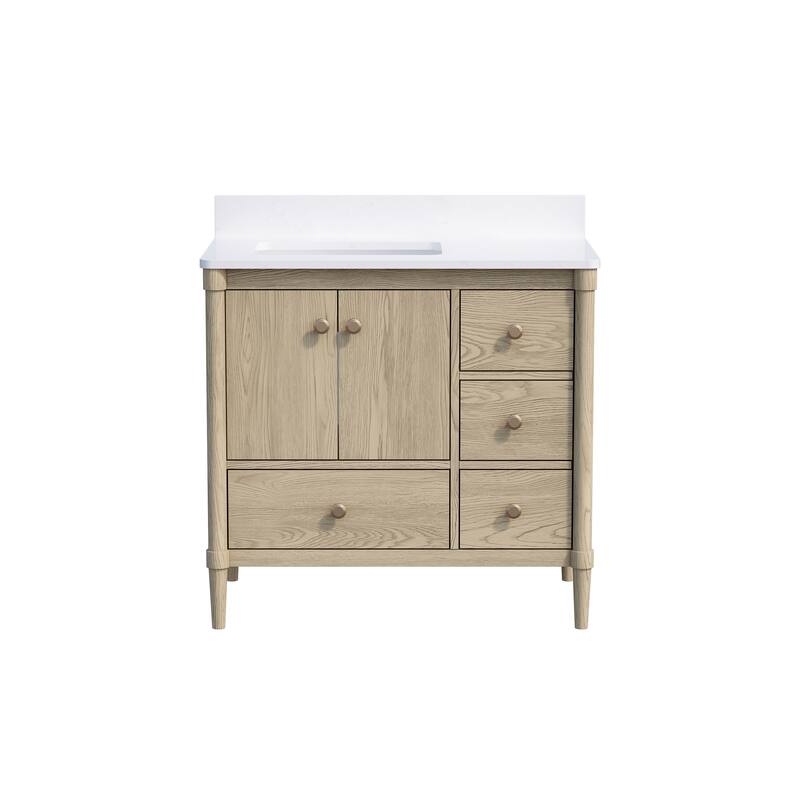 34''H Solid Wood Bathroom Vanity With Carrera White Quartz Top and Sink