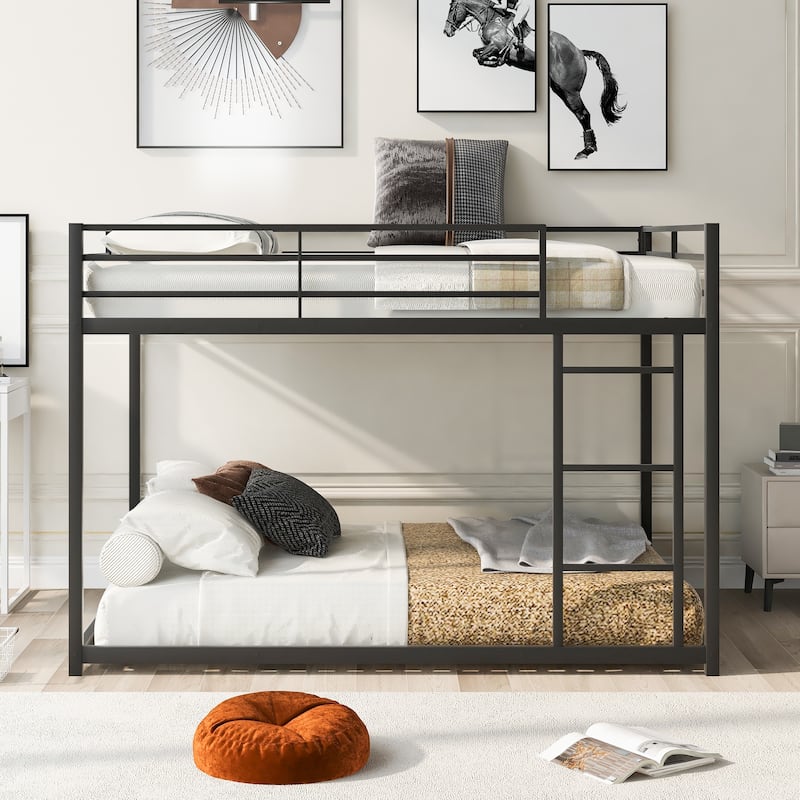 Metal Low Bunk Bed with Ladder & Fence