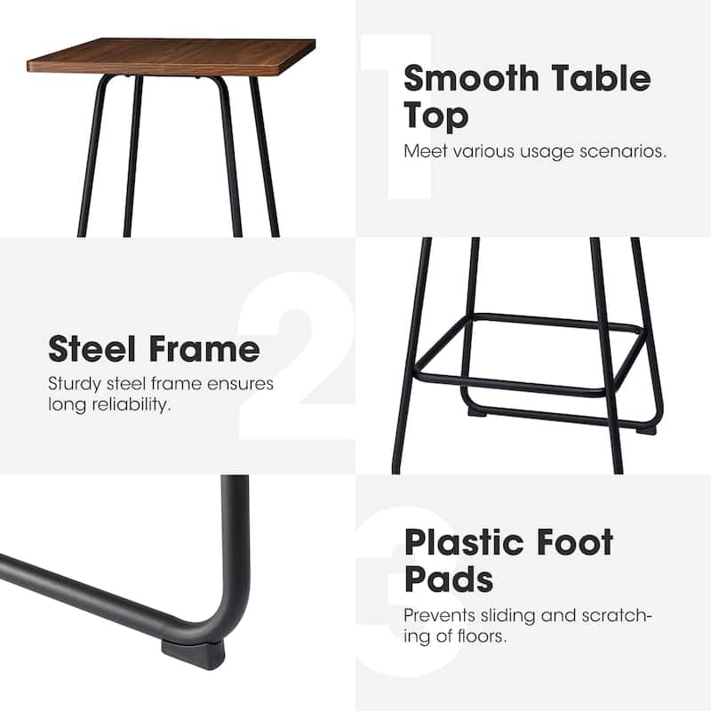 Glitzhome Small Space Set of 3 Swivel High Bar Stool Kitchen Chairs & Square Wood Top Pub Table