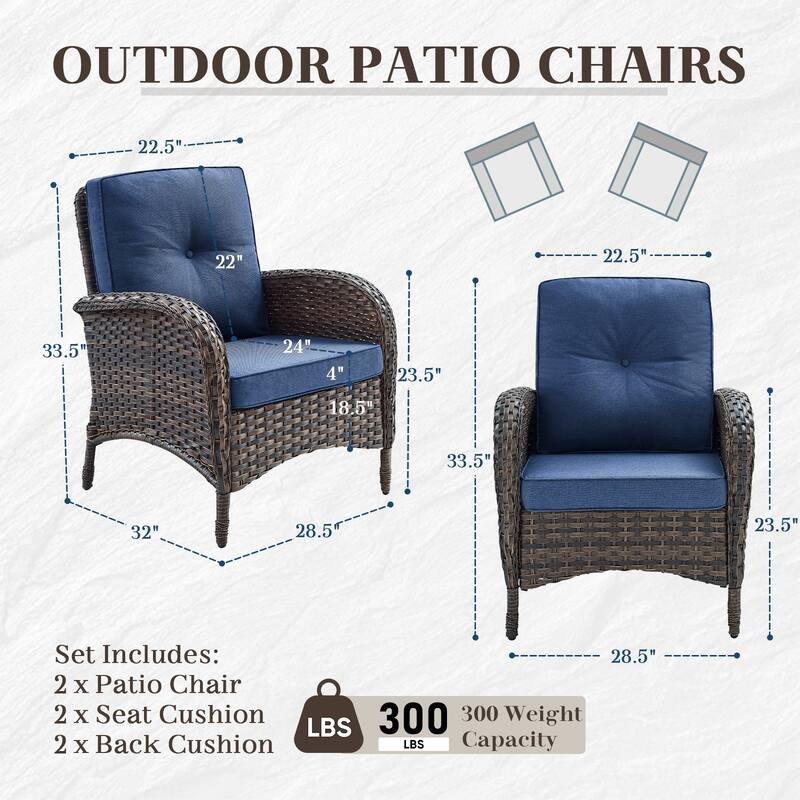 Outdoor Patio Chairs Ottomans with Side Table - Blue - Brown