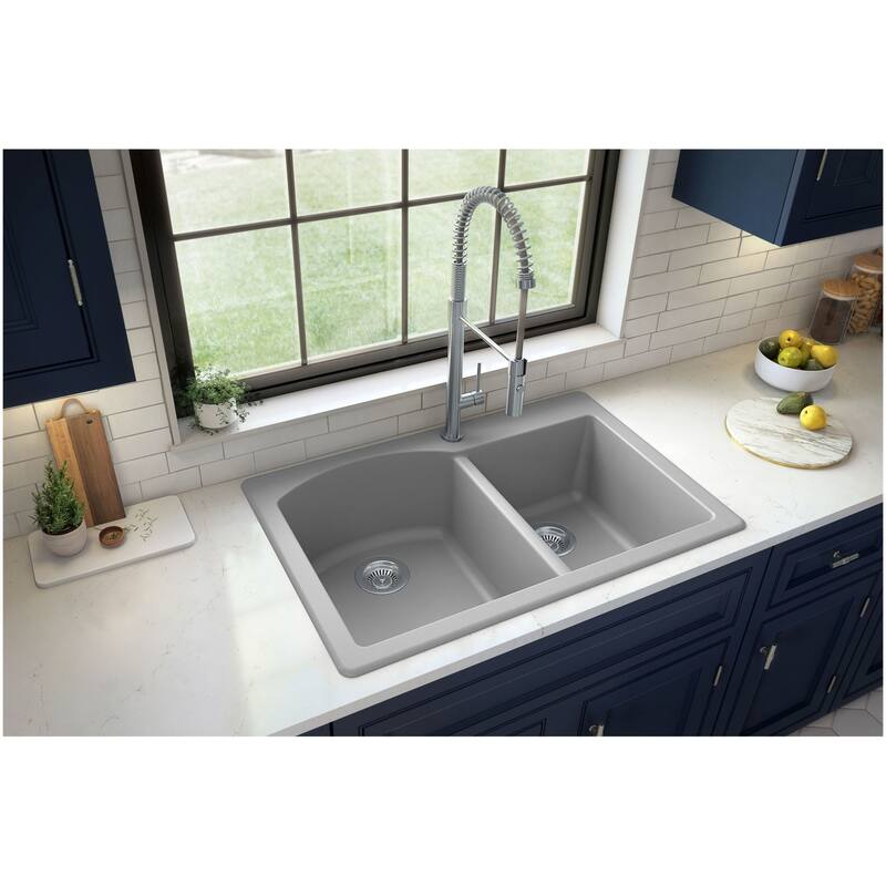 Karran USA QT-610-PK1 Quartz QT 33" Drop In Double Basin Quartz