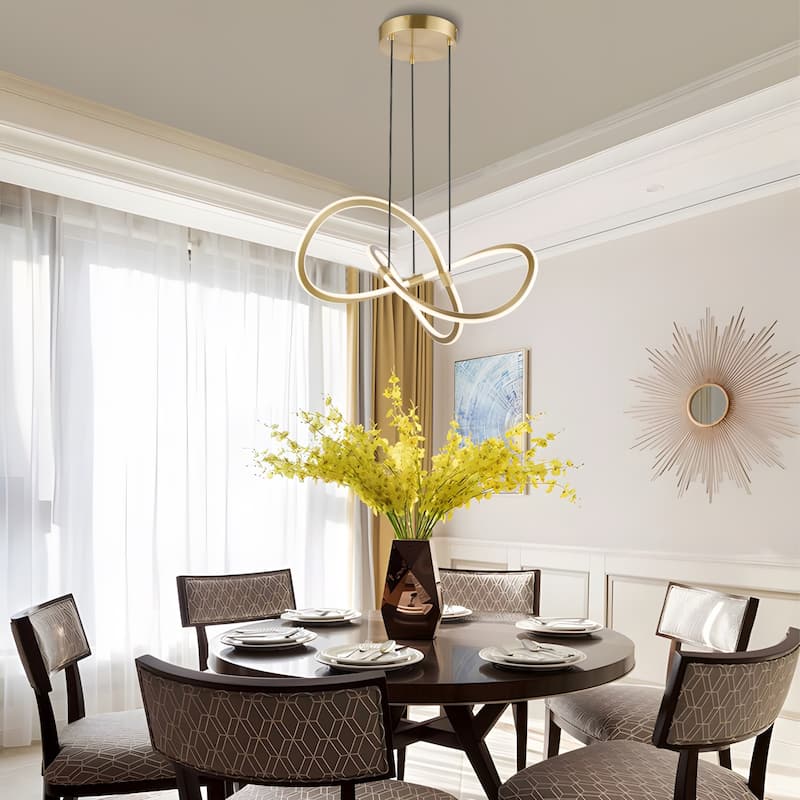 Nordic Swirl Pendant LED Chandelier with Gold Finish| Modern 56W White Gold Iron Aluminum Design