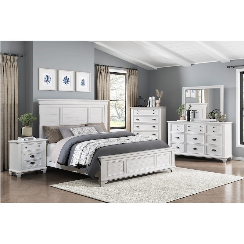Leo 6 Piece White Modern Panel Bedroom Set - Queen