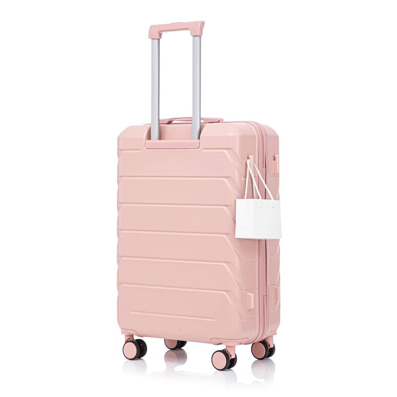28 Inch Large Checked Luggage, Scratch Resistant Surface Four Multi-Directional Wheels, With Combination Lock and Side Hooks - Pink