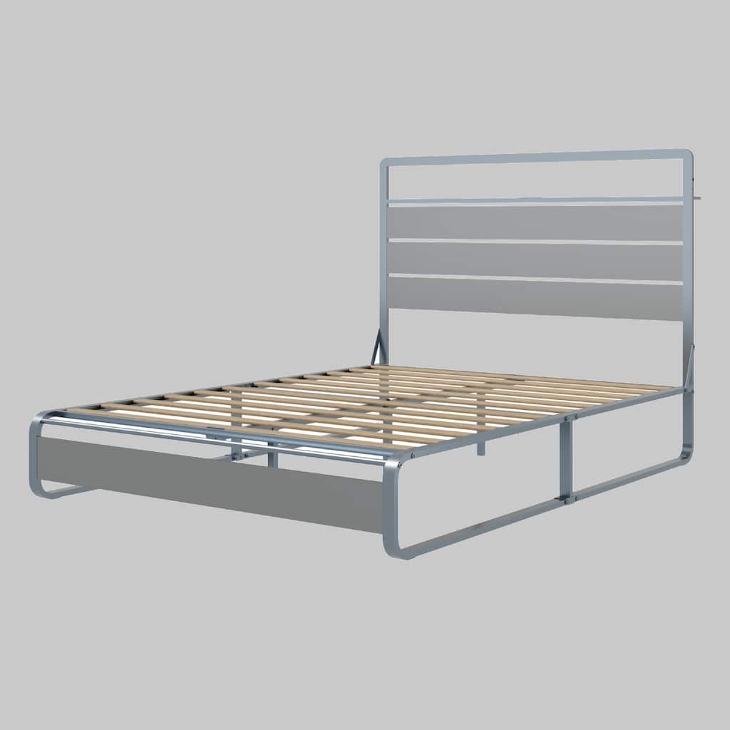 Queen Bed Frame with LED Light, Headboard, USB Charging Station, Metal Platform, No Box Spring Needed