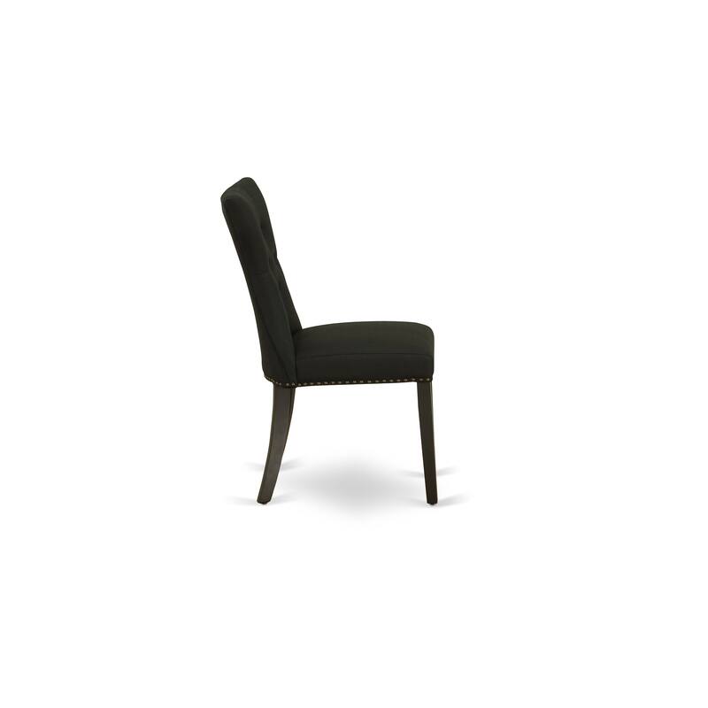 East West Furniture Gallatin Parson Dining Chairs - Button Tufted Nailhead Trim Linen Fabric Chairs, Set of 2, (Finish Options)