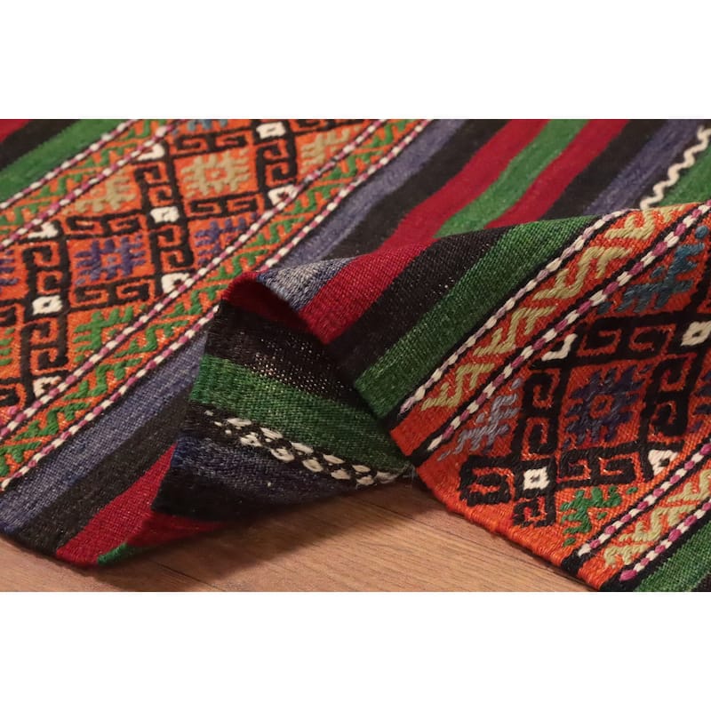 Hand Woven Oriental 100% Wool Carpet Southwestern Tribal Multi-Colored Kilim Area Rug - 10' 0'' X 5' 3''