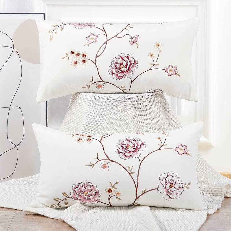 Canvas Pillow Shells with Spring Flower Accents (Set of 2), NO INSERT