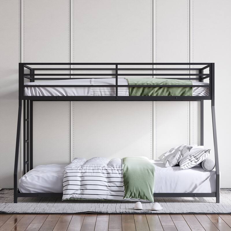 Twin Over Full Metal Bunk Bed with Removable Stairs, Heavy Duty Frame and Guardrails, No Box Spring Needed
