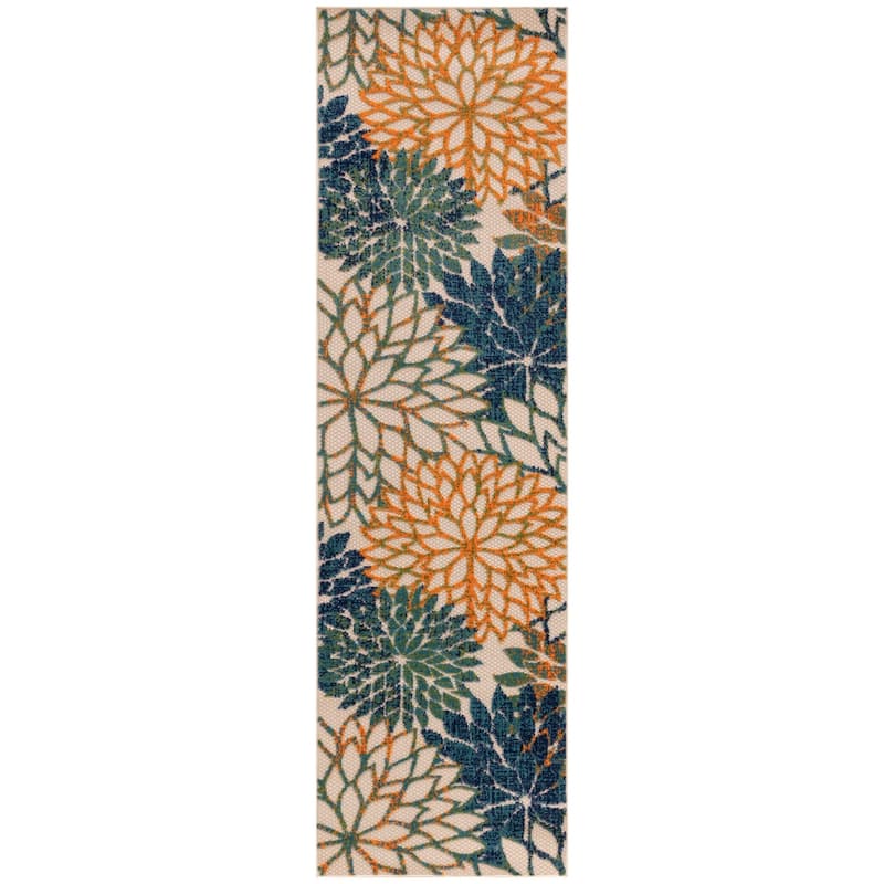 Nourison Aloha Floral Modern, Indoor/Outdoor Area Rug - 2'3" x 8' - Blue/Green