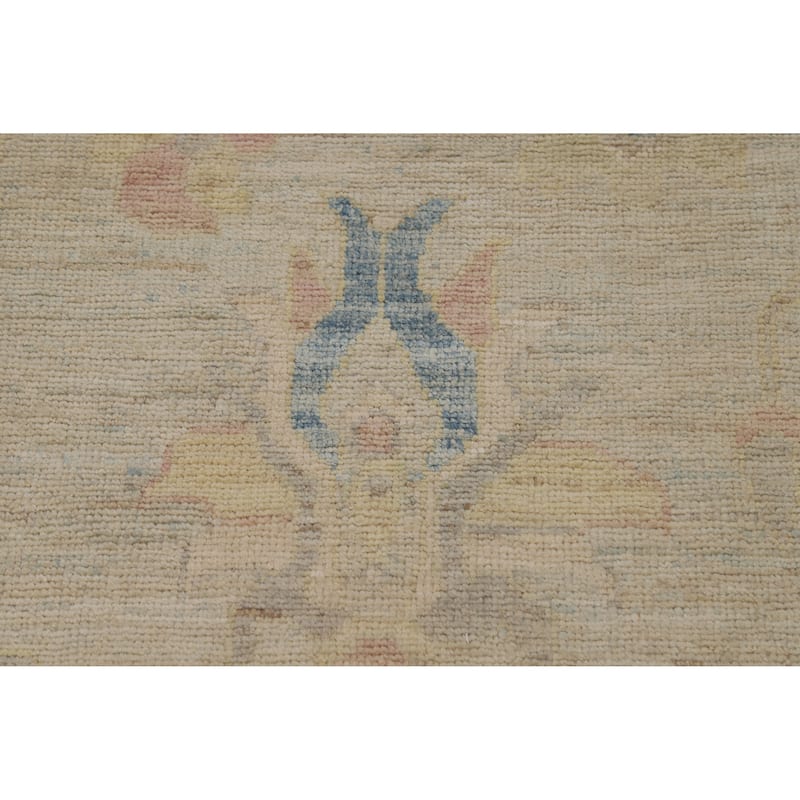 Hand Knotted Oriental 100% Wool Carpet Transitional Floral Beige & Ivories Oushak Runner Rug - 11' 9'' X 2' 9''