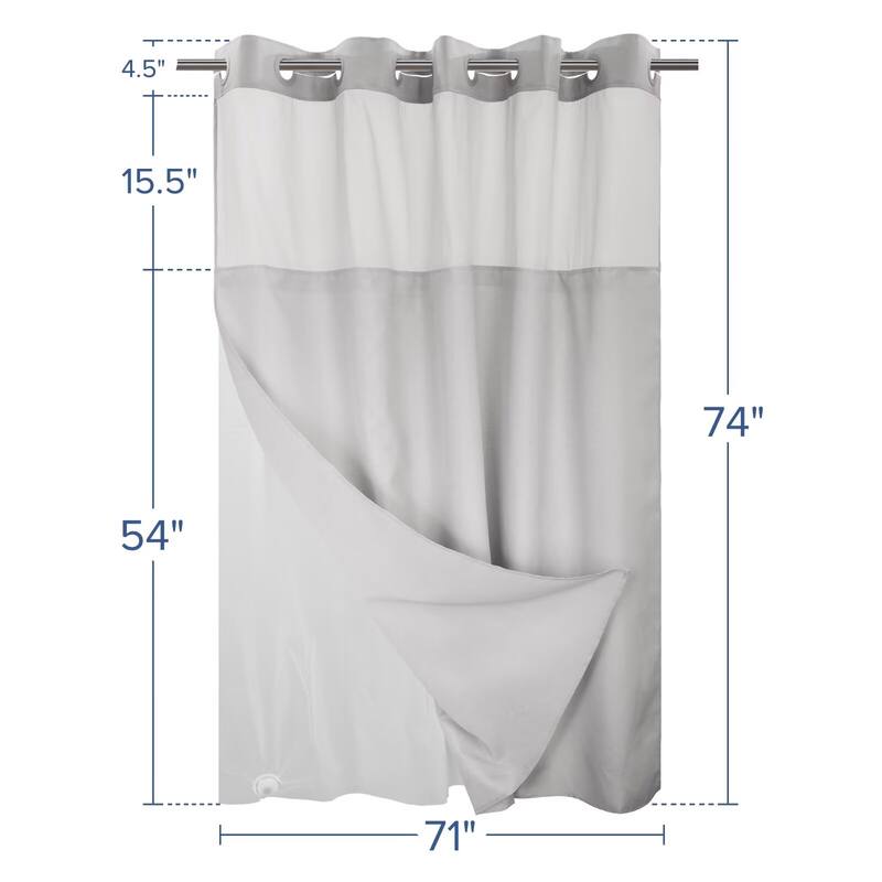 No Hook Slub Linen Texture Shower Curtain with PEVA Snap-in Liner