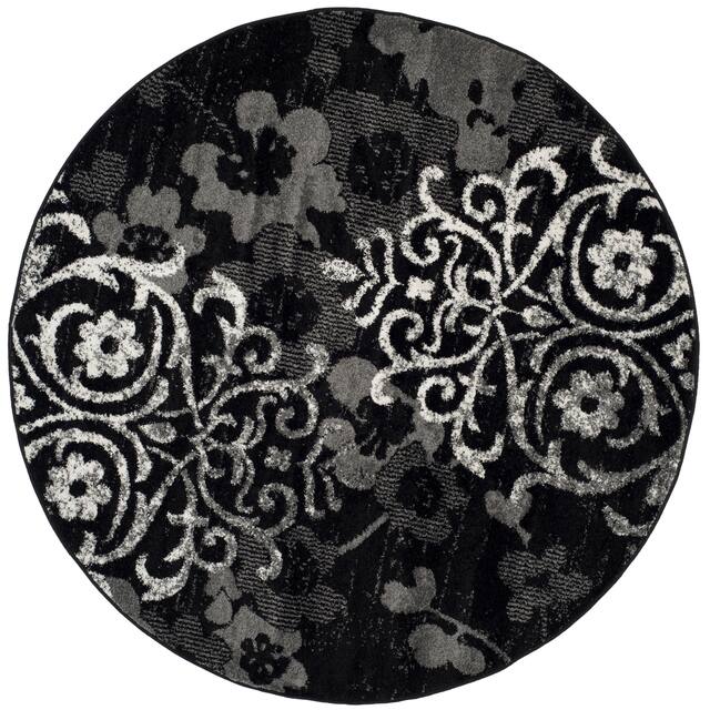 SAFAVIEH Adirondack Roxy Damask Floral Distressed Rug - 9' x 9' Round - Black/Silver