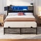 preview thumbnail 12 of 73, Farmhouse Bed Frame with Holey Board, Upholstered Headboard Platform Bed with Charging Station Grey - Full