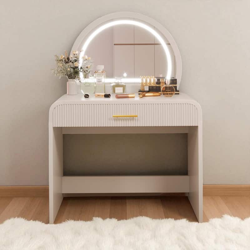 39" Vanity Table with Touch LED Mirror, Makeup Desk with Drawer and Removable Mirror for Bedroom - White