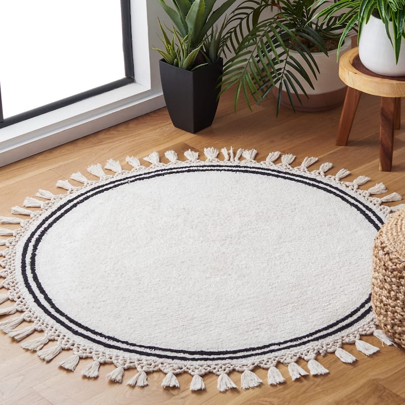 SAFAVIEH Easy Care Machine Washable Aisma Takae Rug - 3' x 3' Round - Ivory - Round
