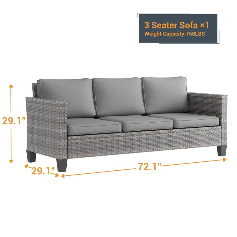 Livoosun Patio Outdoor Couch,3-Seater Furniture with Removable Cushion