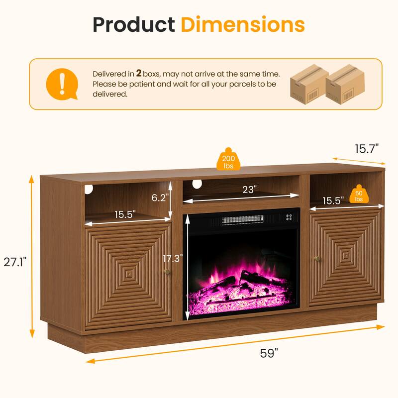 59'' Fireplace TV Stand for TVs Up to 65'' with Storage and Adjustable Shelves