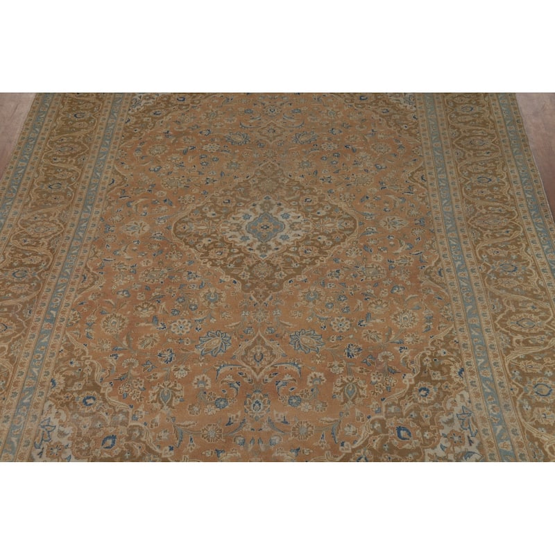 Traditional Mashad Persian Area Rug Handmade Floral Wool Carpet - 9'7" x 12'9"