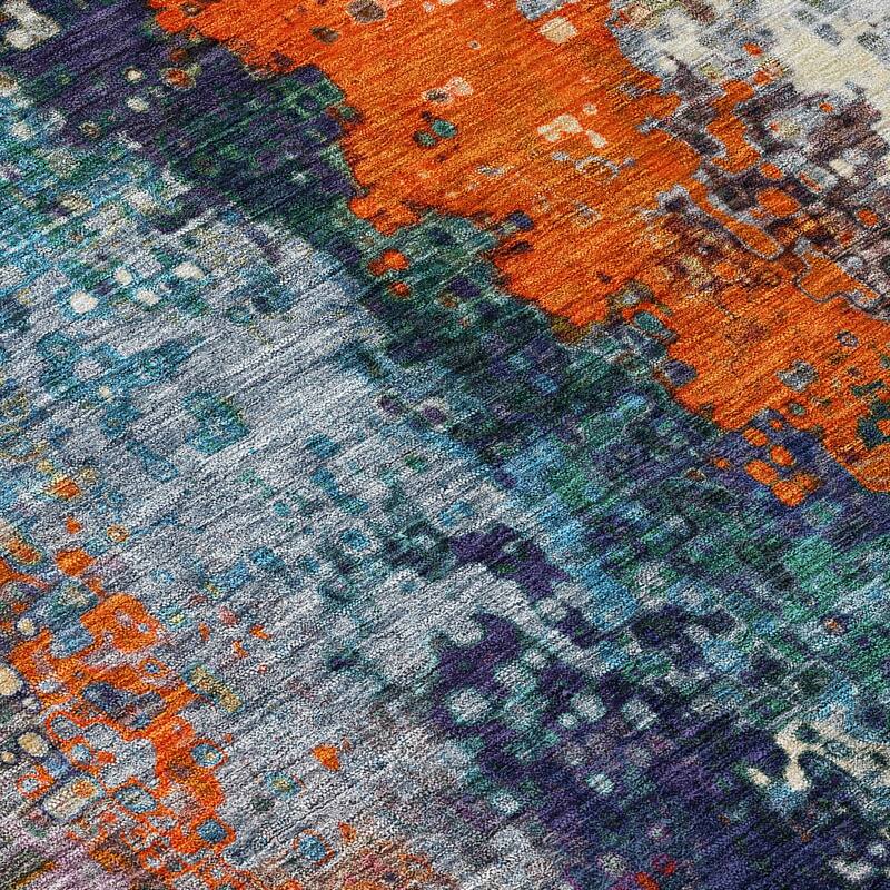Machine Washable Indoor/ Outdoor Contemporary Abstract Chantille Rug