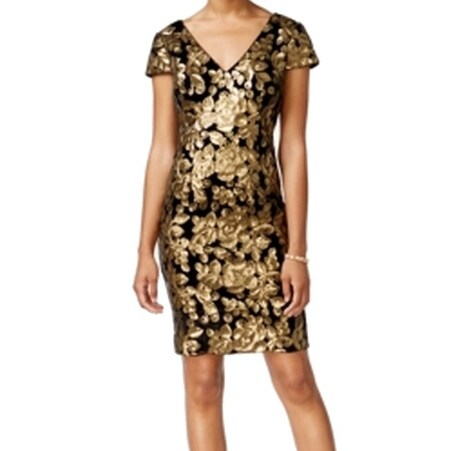 adrianna papell black and gold dress