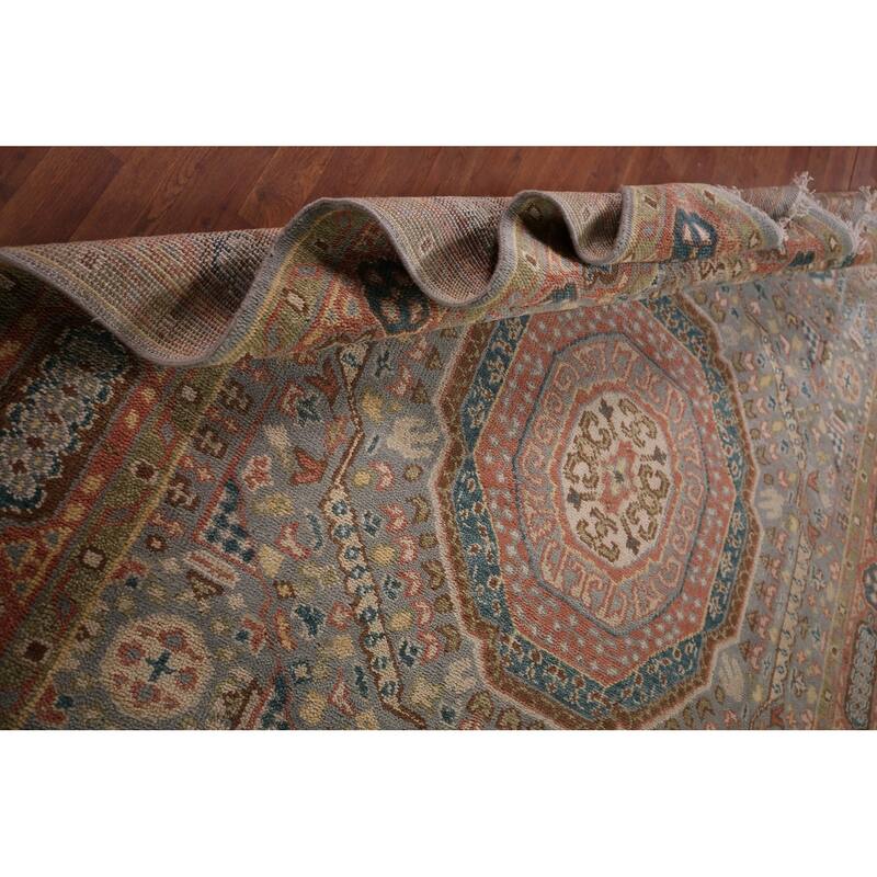 Gray Geometric Khotan Indian Area Rug Hand-Knotted Wool Carpet - 7'9"x 9'10"