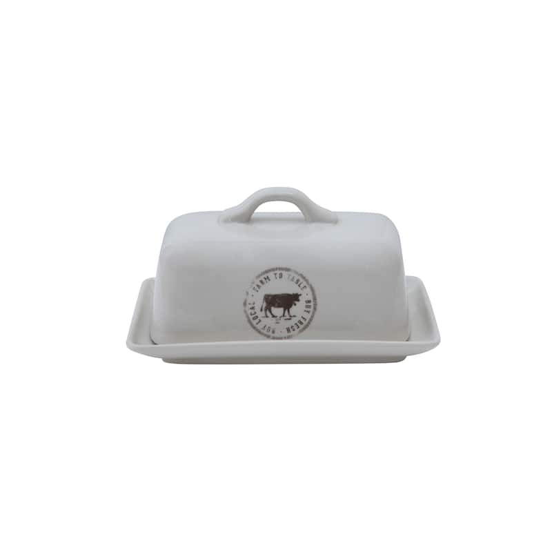 Stoneware Butter Dish with Cow Decal