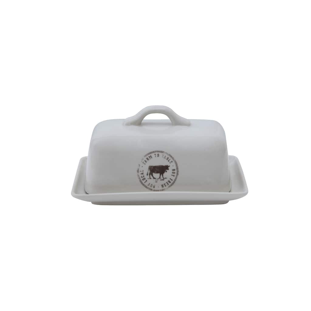 Stoneware Butter Dish with Cow Decal