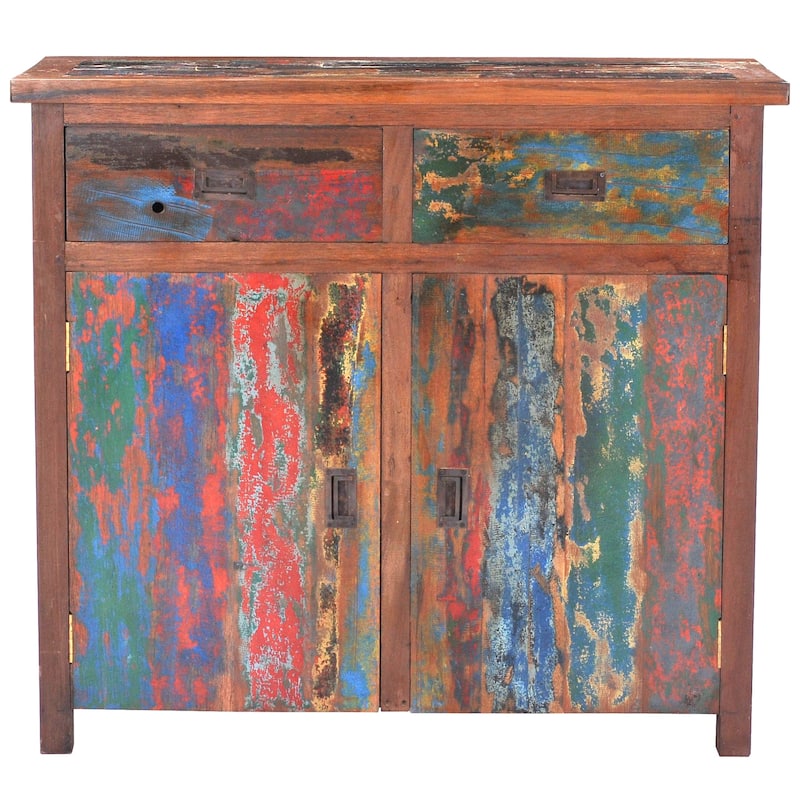 Marina Del Rey Recycled Teak Wood Linen Cabinet with 2 doors and 2 drawers