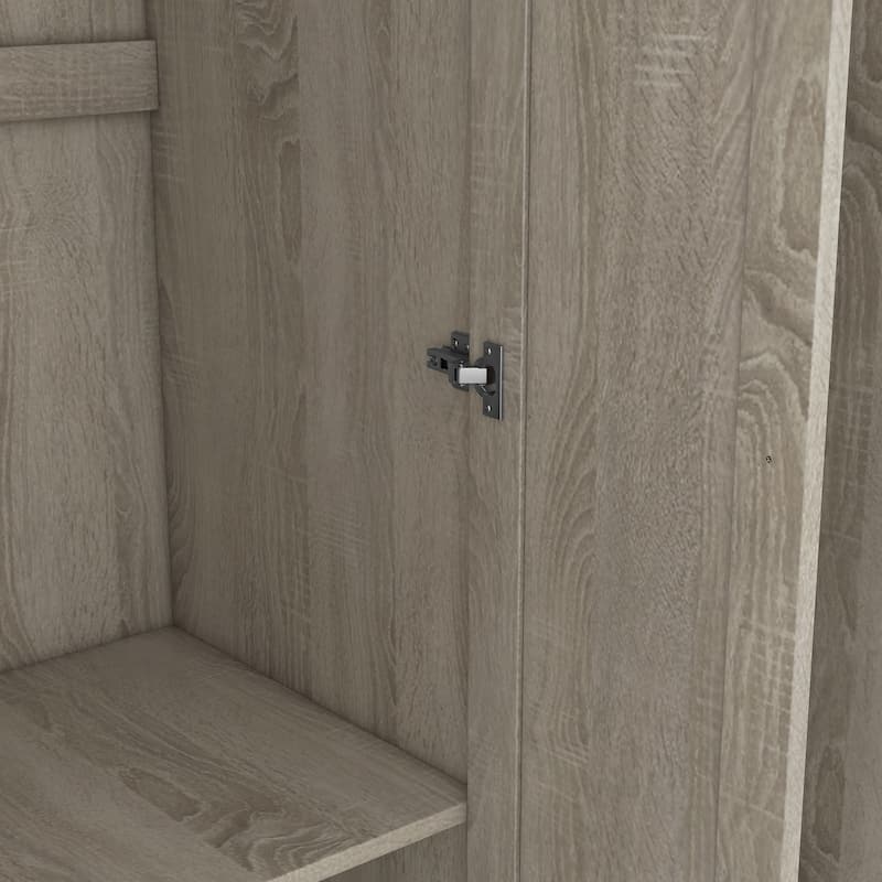 3-Door Wardrobe Grey Closet Storage Cabinet with Shelves & Hanging Rod