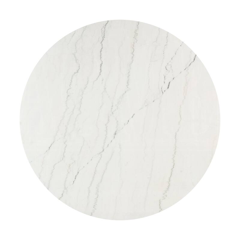 Round Marble Dining Table with X-cross Base in White and Espresso - White/Espresso