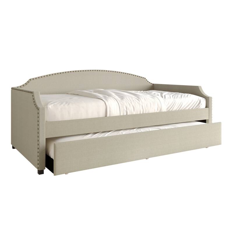 CraftPorch Minimalist Linen Upholstered Twin Daybed with Trundle