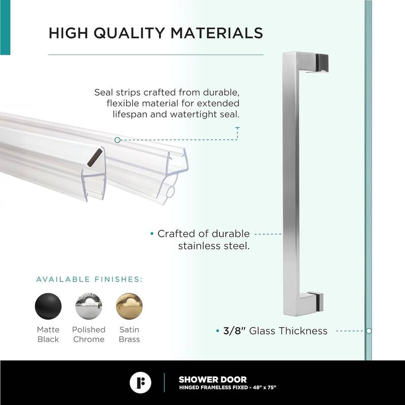 Frameless Clear Tempered Shower Glass Door with Shower Base Kit