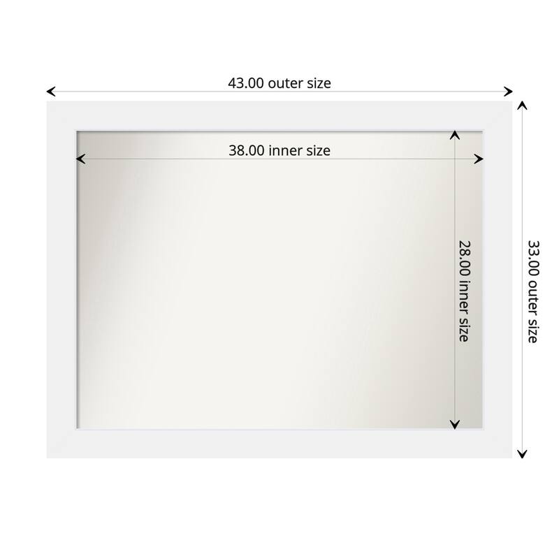 Corvino White Framed Non-Beveled Custom Wall Mirror, Bathroom Vanity Mirror - Outer Size: 43 x 33