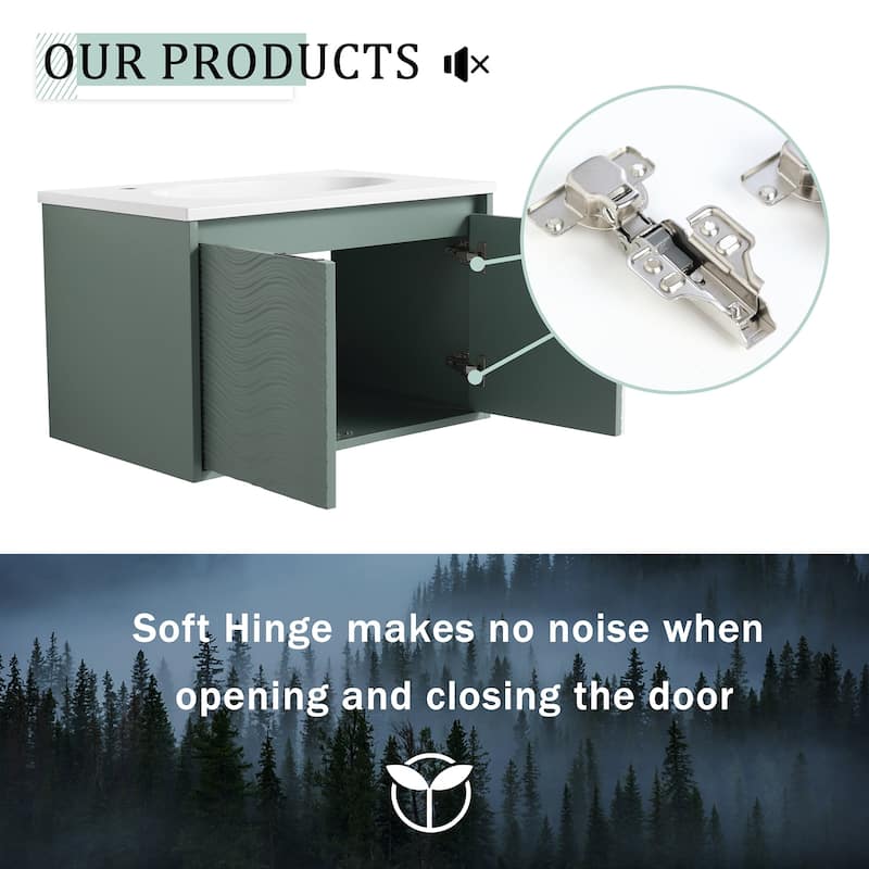 30 inch Wall-Mounted Bathroom Vanity Set in Green with Integrated Resin Sink
