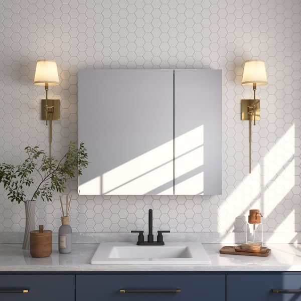 DEERVALLEY Rectangular Aluminum Frameless 30 in. W x 26 in. H Double-Door Surface Mount Bathroom Medicine Cabinet with Mirror