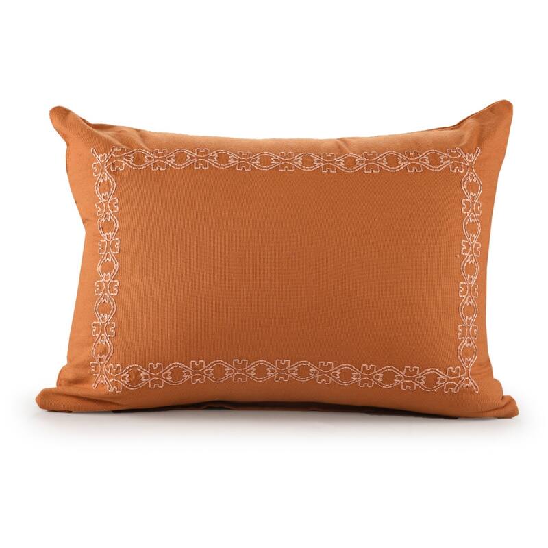 HomeRoots 14" X 20" Orange Geometric Cotton Lumbar Throw Pillow